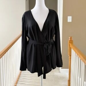 Pari Passu Black Silk Wrap Top Long Sleeve Belted Blouse Size 6 Handmade NYC